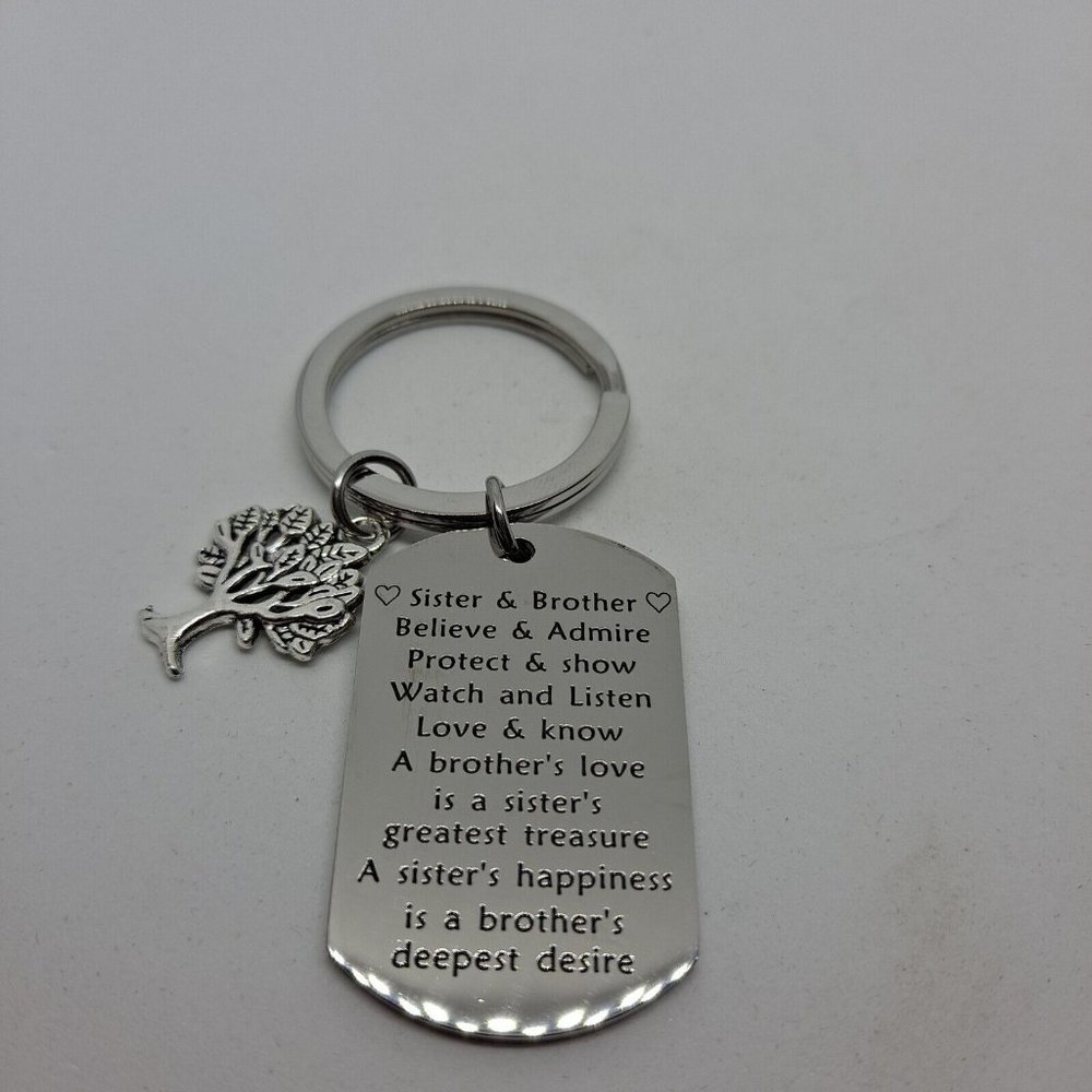 Brother Or Sister Family Tree Keychain Gift Keyring Metal dogtag